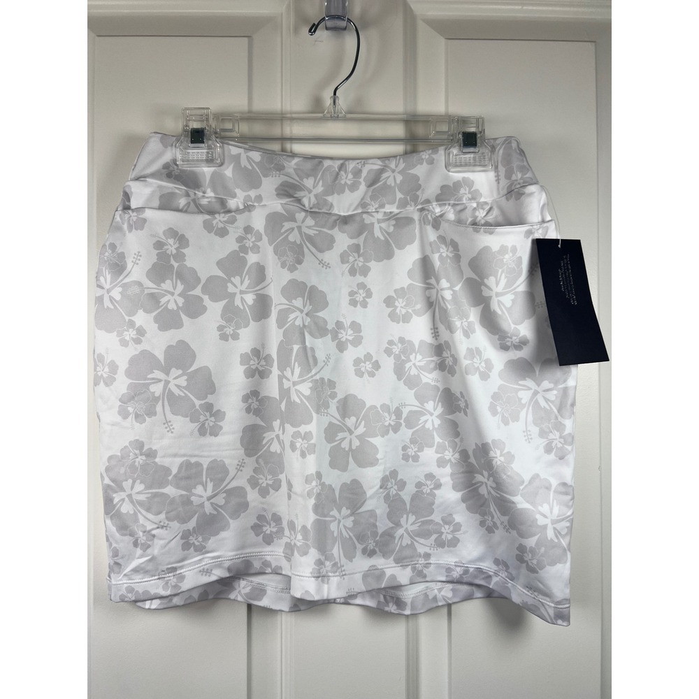 Taylor Jordan Womens Golf Skort White Grey Hibiscus Floral Athletic Skirt NWT
